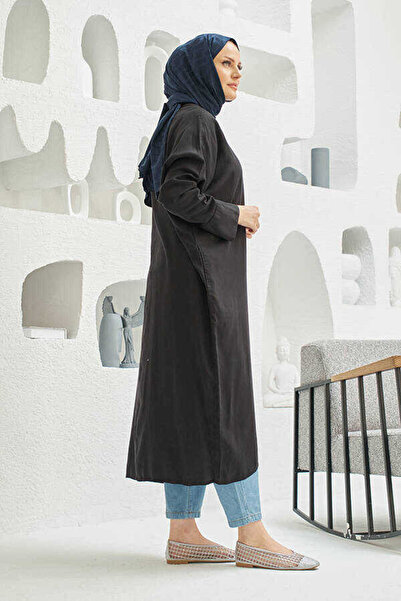 Neways 6394-Denim Parça Boya Standart Tunik Siyah