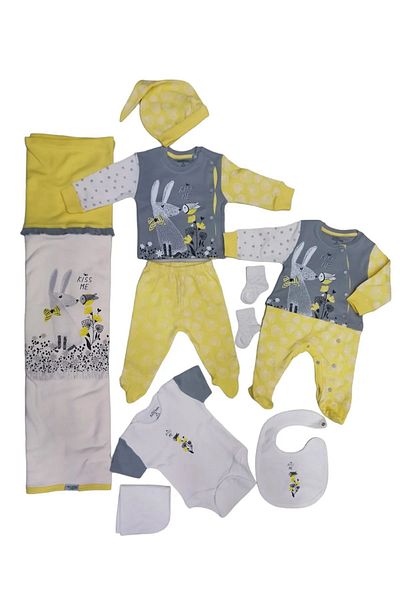 Aziz Bebe 10281 Yellow - 10-Piece Baby Boy Cotton Hospital Exit Set
