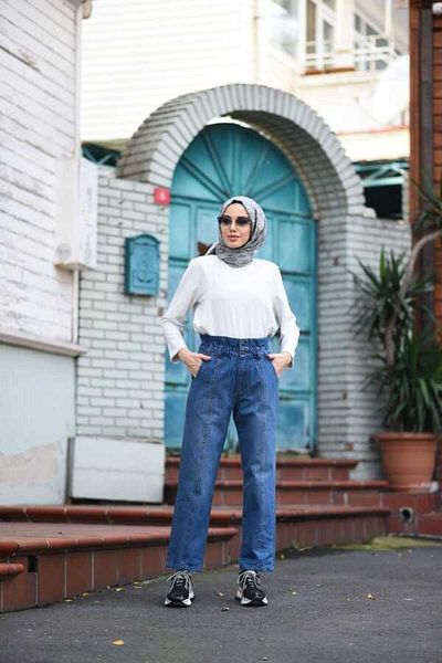 Neways 1135-Elastic High Waist Trousers Dark Blue