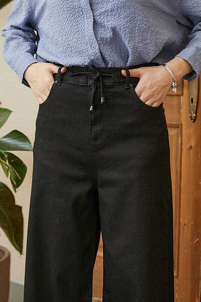 Neways 1123-Lace-up Wide Leg Trousers Black-