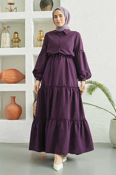 Neways 6567-Carla Gathered Dress Plum