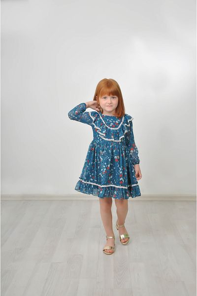 Filizdens Kids Rochie pentru fete Rochie cu pompon floral muștar Rochie casual pentru ziua de naștere