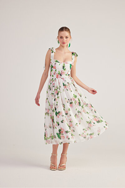 HOLLY LOLLY Rochie Donatella lungă din șifon cu imprimeu floral alb
