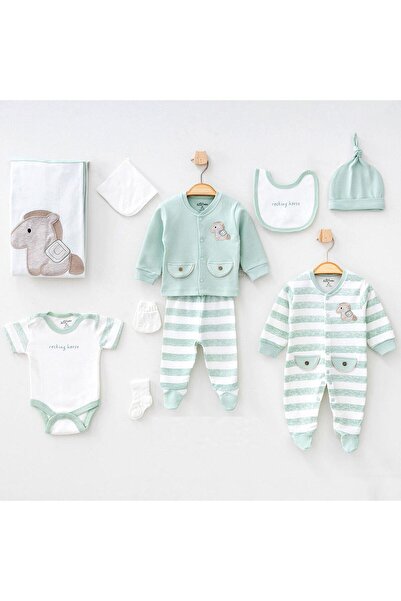 Aziz Bebe 10291 Erkek Bebek Yesıl Cep Detaylı 10'Lu Hastane Çıkışı
