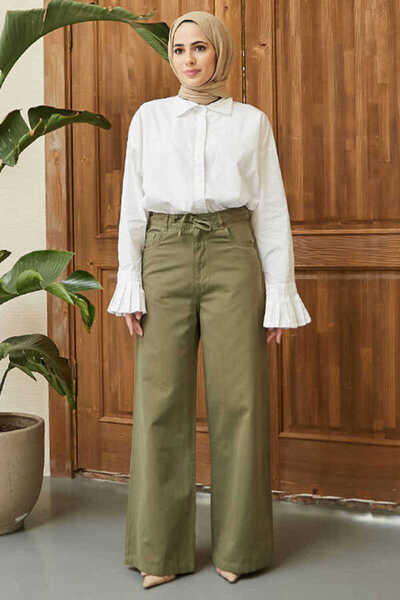 Neways 1123-Bağcıklı Bol Paça Pfd Pantolon Haki