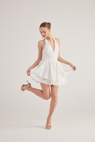 HOLLY LOLLY Šaty Marilyn s ohlávkou na krku bílé