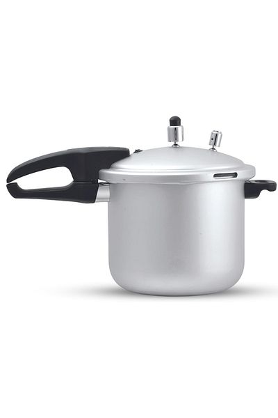 Kitchen King ( 11 Litter ) Explosion Proof Aluminum Pressure Cooker with Long Handle Steaming Plate Black/Silver