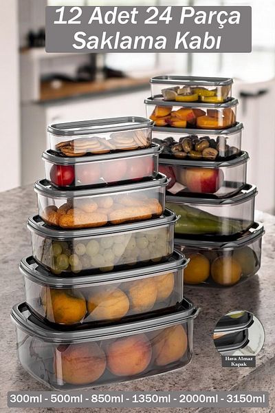 Home Platinum 12-Piece Rectangular Storage Container Set - Pulses, Storage Kitchen and Pantry Organizer