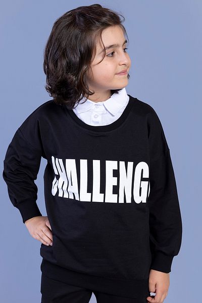 Toontoy Boy's Shirt Collar Printed Sweatshirt