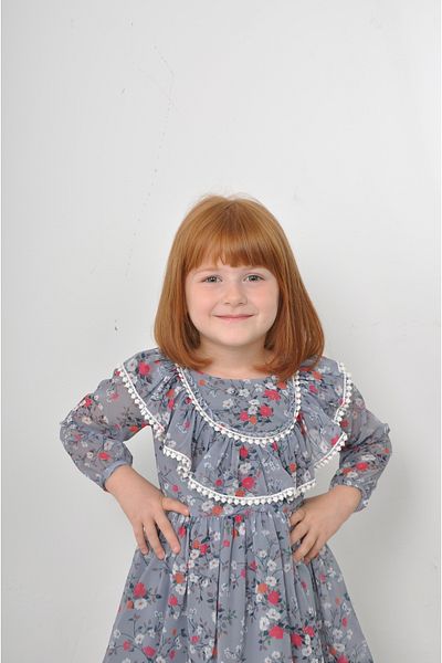 Filizdens Kids Κοριτσίστικο φόρεμα μουστάρδα Floral φόρεμα με λεπτομέρεια πομπόν Casual φόρεμα γενεθλίων