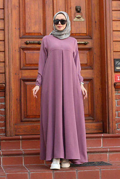 Neways 6482-front Single Pleated Crepe Dress Dried Rose