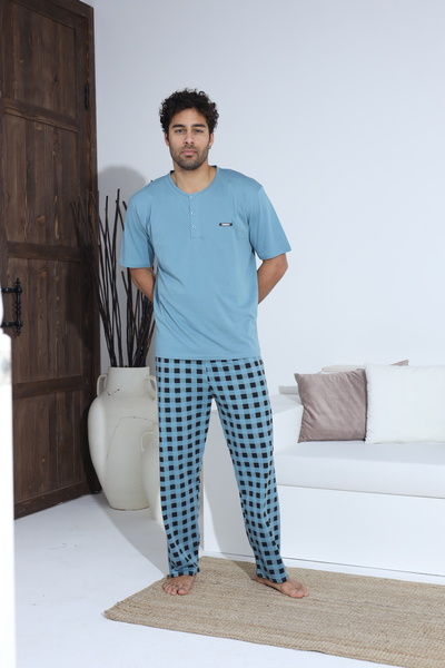 CALİA Ανδρικό καλοκαιρινό κοντομάνικο χτενισμένο βαμβακερό σετ πιτζάμες