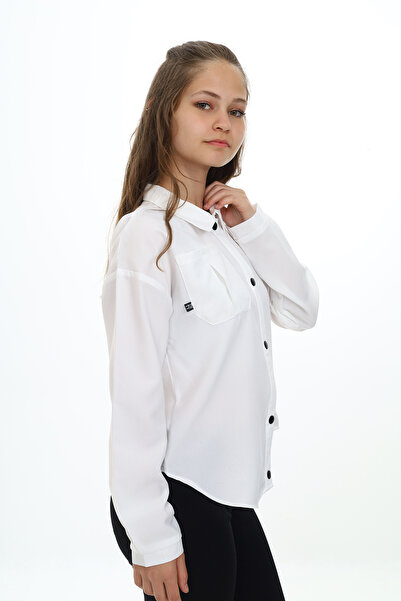 Toontoy Πουκάμισο για κορίτσια με ασύμμετρη εφαρμογή με μακρύ μανίκι με ανοιχτό ώμο - Μονή τσέπη