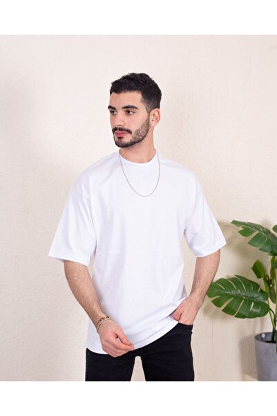 FRANCO RENZO Tricou alb pentru bărbați, 100% bumbac organic, cu textura groas...