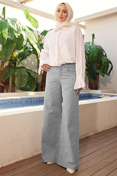 Neways Light Gray Denim Wide Leg Trousers - 1067