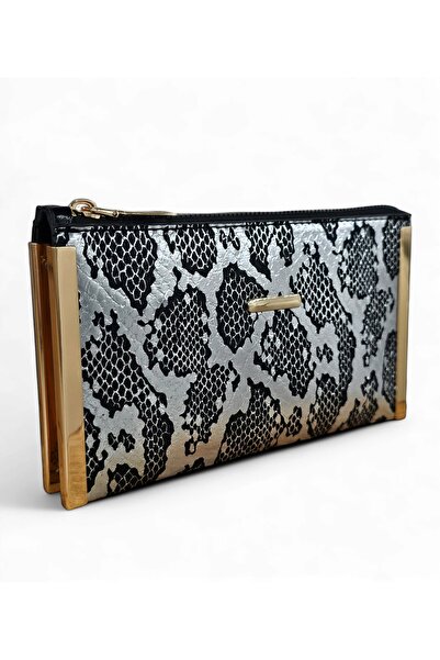 Evident Platin Yılan Desenli Küçük Porföy & Kadın El Çantası (19 X 11)