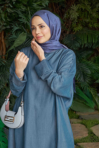 Neways 6394-denim Standart Salaş Tunik Koyu Mavi