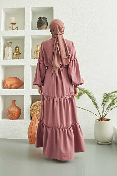 Neways Dried Rose Crepe Dress - Gathered, Elite Model 6567