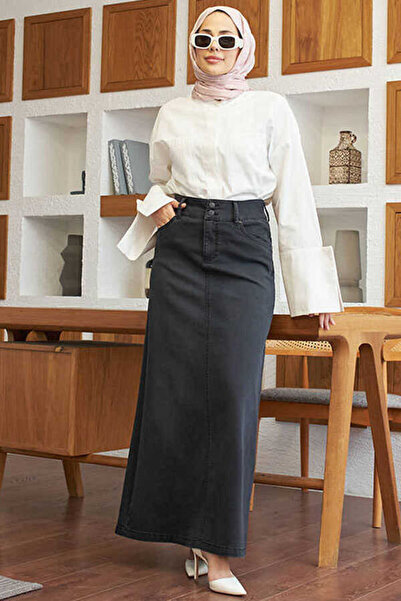 Neways 2254-Denim Klasik Etek Füme