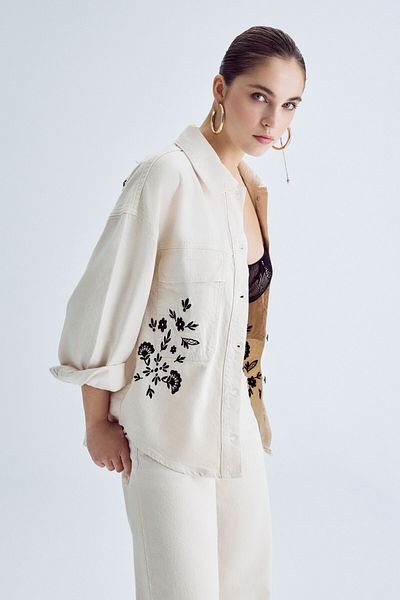 its basic Γυναικείο Raw Color 7S569 Κεντημένο Σχέδιο Oversize Τζιν Μπουφάν