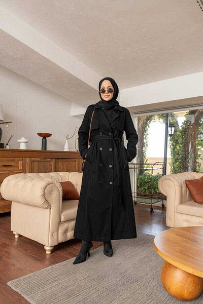 Neways Black Denim Trench Coat 6458 - Allerli