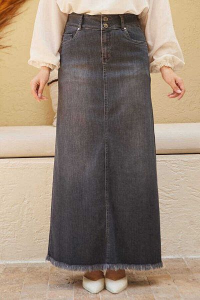 Neways 2252-Fusta denim Fusta cu ciucuri Gri închis