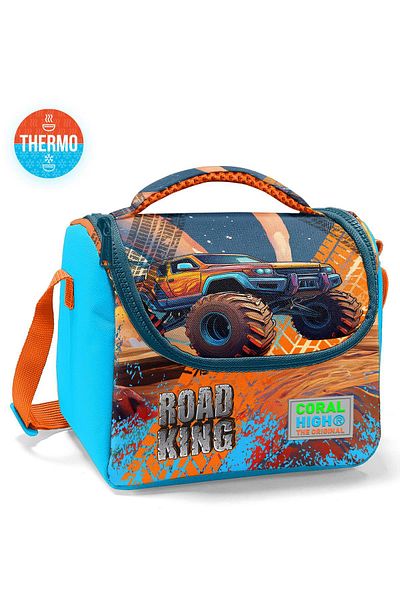 Coral High Cutie de prânz termică cu model de camion cu roți înalte albastru portocaliu pentru copii 11794