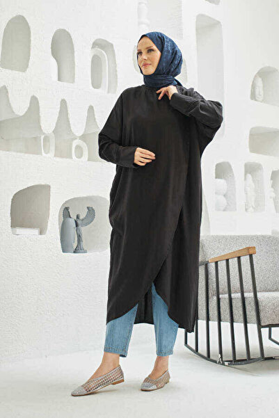 Neways 6394-denim Parça Boya Standart Tunik Siyah