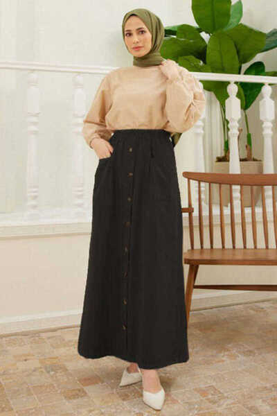 Neways 2276-تنورة مطوية بأزرار سوداء