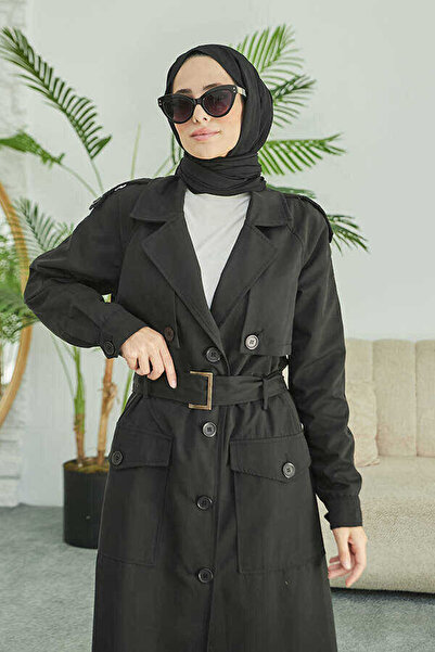 Neways 6625-Kuşaklı Trençkot Siyah