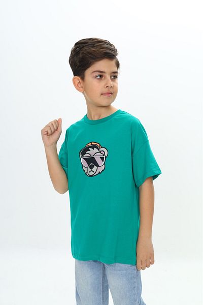 Toontoy Boy's Hat Bear Printed T-Shirt
