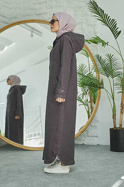 Neways 6329-Denim Kapşonlu kap Bordo