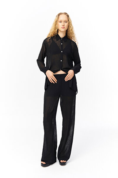 Quzu Side Zip Wide Leg Trousers Black