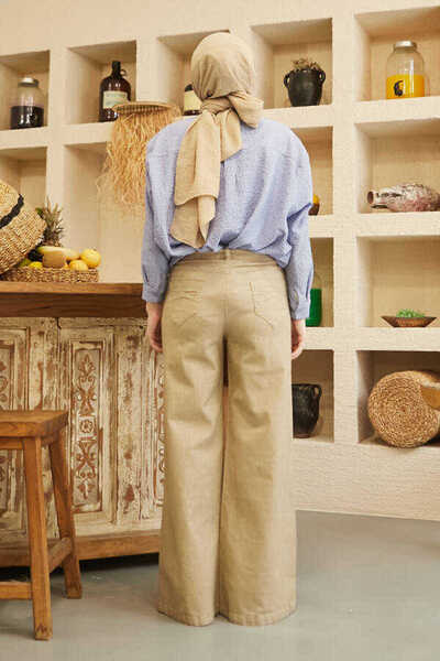 Neways 1067-denim Bol Paça Pantolon Açık Haki