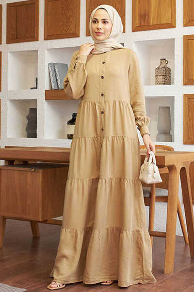 Neways 6556-Piece Beige Gathered Paint Dress