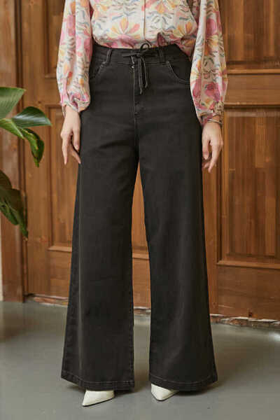 Neways 1123-denim Bağcıklı Bol Paça Pantolon Füme