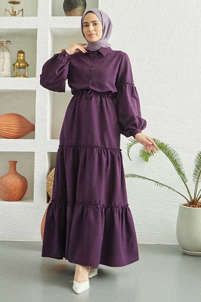 Neways 6567-Carla Gathered Dress Plum