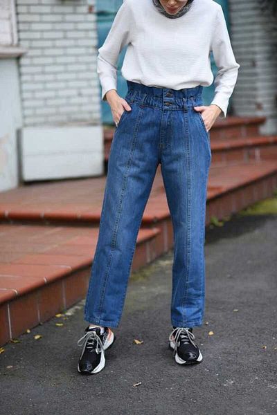 Neways 1135-Elastic High Waist Trousers Dark Blue