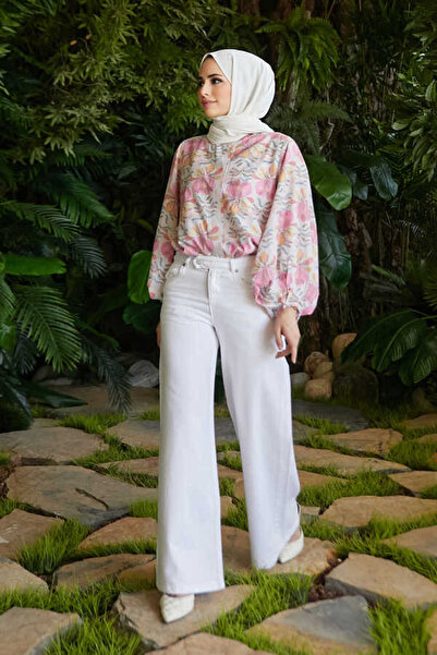 Neways بنطال جينز أبيض واسع الساق - 1067