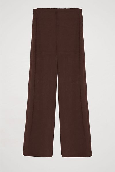Quzu Brown Trousers with Wide Legs and Side Zip