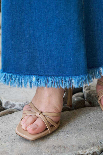 Neways 2252-Denim Püsküllü Etek Koyu Mavi