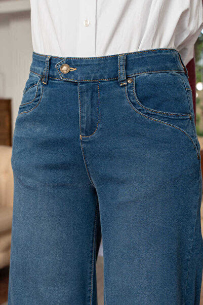 Neways 1067-Denim Dark Blue Wide Leg Trousers