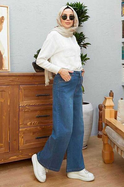 Neways 1123-laced Wide Leg Trousers Dark Blue
