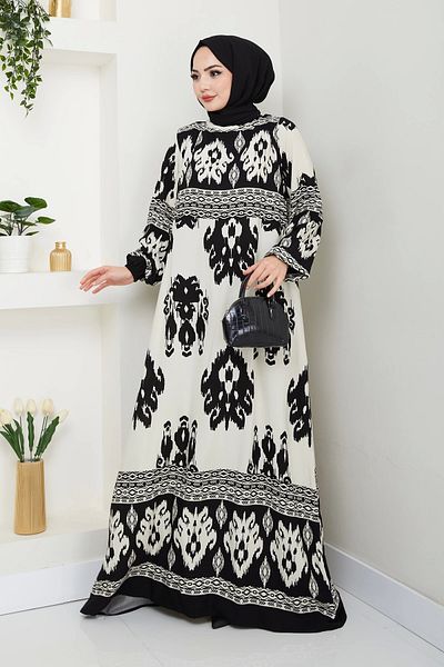 Nevayla Moda Φόρεμα βισκόζης με πολύχρωμο σχέδιο - Μαύρο / E0122