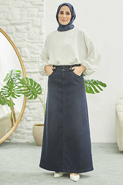 Neways 2254-Denim Klasik Etek İndigo