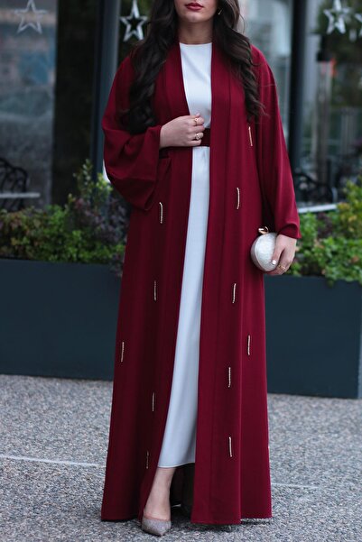 MELEK ARAZ Bordo Taşlı Abaya