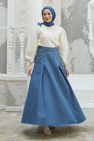 Neways 2284 - Fusta Mevlana plisată din denim Albastru închis