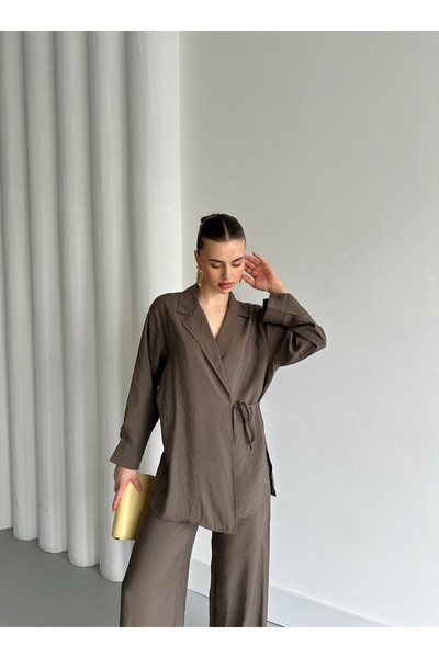 Laluvia Σετ κιμονό με λεπτομέρεια δεμένο γιακά βιζόν - 8459