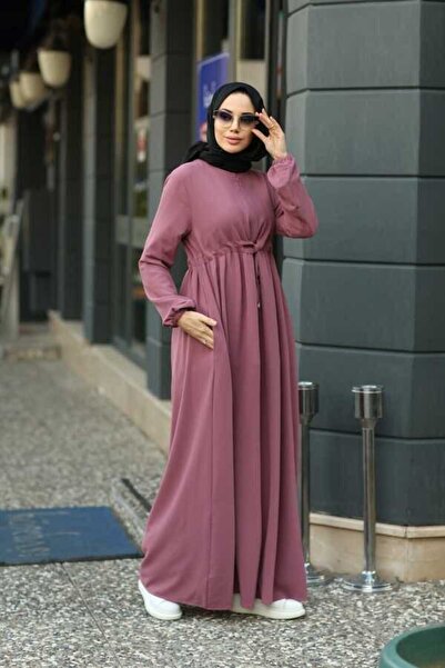 Neways 6497- Crepe Ornamental Lace Ruched Dress Dusty Rose