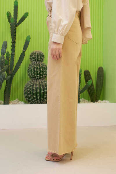 Neways 1160-Bol Paça Püsküllü Pantolon Bej